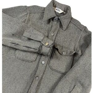 Vtg Woolrich Gray Shacket Mens Medium Herringbone Shirt Wool‎ Jacket Button Up